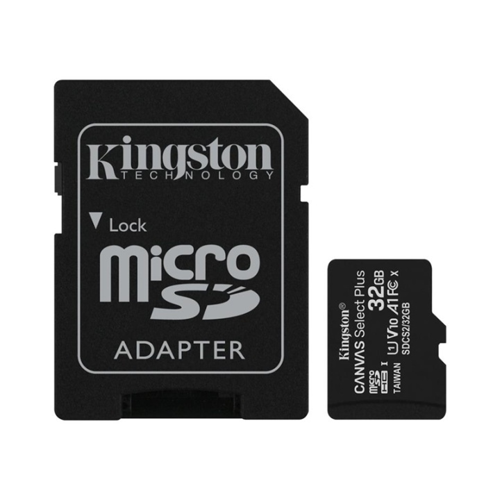 Kingston Canvas Select Plus microSDHC 32GB + Adapter ryhmässä KODINELEKTRONIIKKA / Tallennusvälineet / Muistikortit / MicroSD/HC/XC @ TP E-commerce Nordic AB (38-92718)