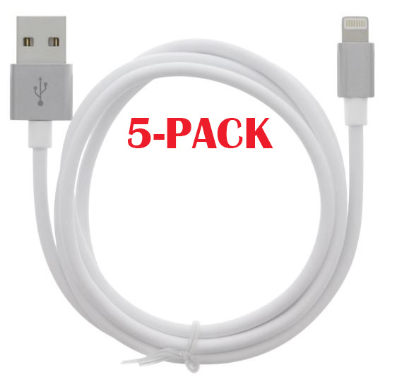 5-PACK Cable USB-A - Lightning 2.4A, 1m, White ryhmässä ÄLYPUHELIMET JA TABLETIT / Laturit & Kaapelit / Kaapelit / Lightning kaapelit @ TP E-commerce Nordic AB (A22404PKT5)