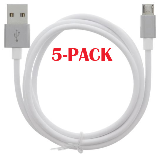 5-PACK Cable USB-A - MicroUSB 2.4A, 1m, White ryhmässä ÄLYPUHELIMET JA TABLETIT / Laturit & Kaapelit / Kaapelit / MicroUSB-kaapelit @ TP E-commerce Nordic AB (A22406PKT5)