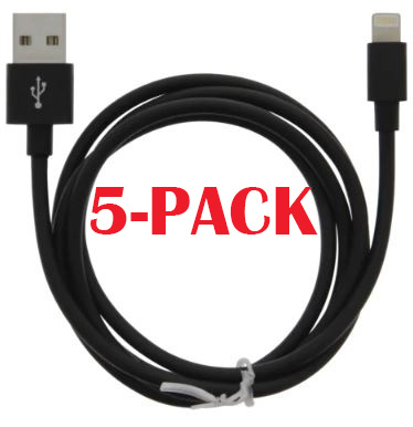 5-PACK Cable USB-A - Lightning 2.4A, 1m, Black ryhmässä ÄLYPUHELIMET JA TABLETIT / Laturit & Kaapelit / Kaapelit / Lightning kaapelit @ TP E-commerce Nordic AB (A22407PKT5)