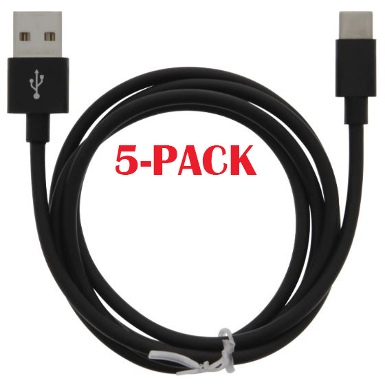 5-PACK Cable USB-A - USB-C 2.4A, 1m, Black ryhmässä ÄLYPUHELIMET JA TABLETIT / Laturit & Kaapelit / Kaapelit / Tyyppi C -kaapelit @ TP E-commerce Nordic AB (A22408PKT5)