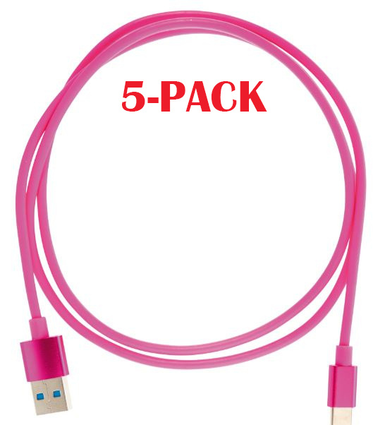 5-PACK Cable USB-A - USB-C 2.4A, 1m, Pink ryhmässä ÄLYPUHELIMET JA TABLETIT / Laturit & Kaapelit / Kaapelit / Tyyppi C -kaapelit @ TP E-commerce Nordic AB (A22411PKT5)