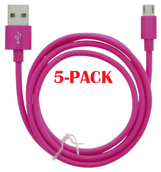 5-PACK Cable USB-A - MicroUSB 2.4A, 1m, Pink ryhmässä ÄLYPUHELIMET JA TABLETIT / Laturit & Kaapelit / Kaapelit / MicroUSB-kaapelit @ TP E-commerce Nordic AB (A22412PKT5)