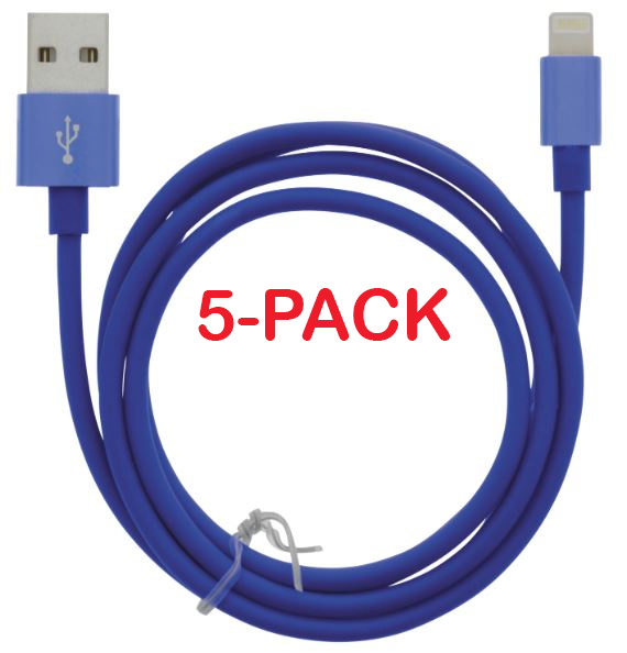 5-pack Cable USB-A - Lightning 2.4A, 1m, Blue ryhmässä ÄLYPUHELIMET JA TABLETIT / Laturit & Kaapelit / Kaapelit / Lightning kaapelit @ TP E-commerce Nordic AB (A22413PKT5)
