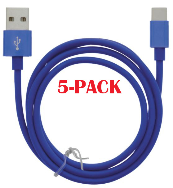 5-PACK Cable USB-A - USB-C 2.4A, 1m, Blue ryhmässä ÄLYPUHELIMET JA TABLETIT / Laturit & Kaapelit / Kaapelit / Tyyppi C -kaapelit @ TP E-commerce Nordic AB (A22414PKT5)
