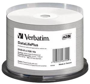 Verbatim DVD-R 16x, 4.7GB/120min, 50-pack spindel, Non ID, Inkjet ryhmässä KODINELEKTRONIIKKA / Tallennusvälineet / CD/DVD/BD-levyt / DVD-R @ TP E-commerce Nordic AB (C65235)