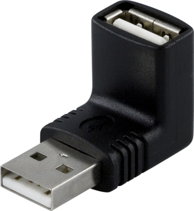 DELTACO sovitin, USB-A uros - USB-A naaras, kulmaliitin