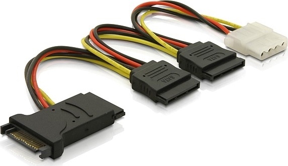 Y-virta-adapteri 15-pin SATA & Molex 4-pin, 3xSATA, 1xMolex,15cm