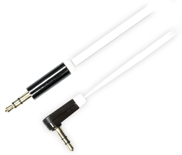 DELTACO äänikaapeli, kulma 3,5mm uros - 3,5mm uros, 1m, valkoinen