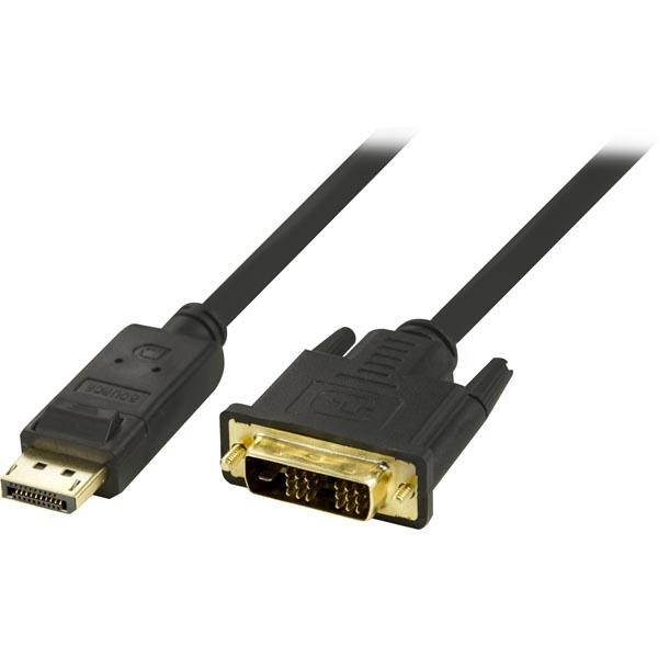 DELTACO DisplayPort - DVI-näyttökaapeli, 20-pin uros - uros, 3m, musta