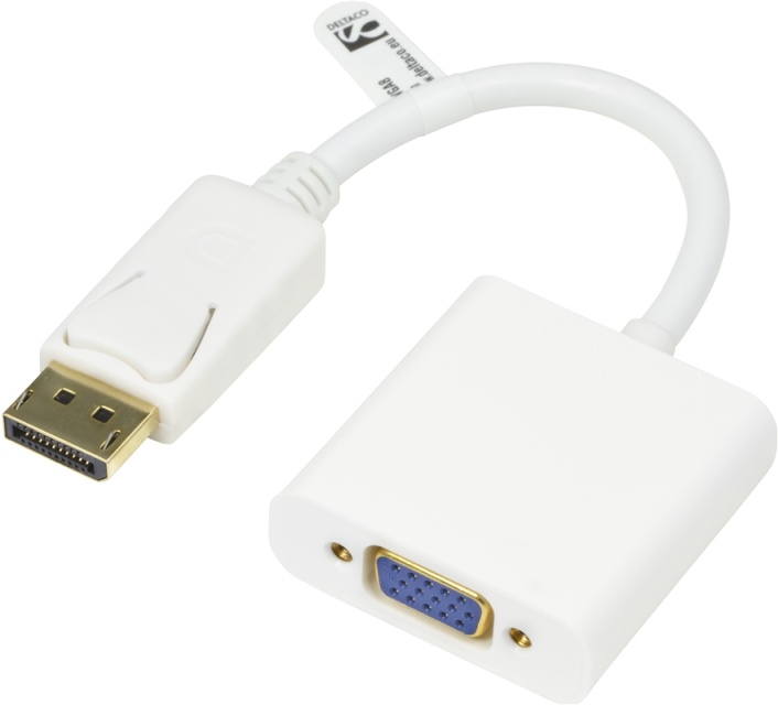 DELTACO DisplayPort - VGA-sovitin, Full HD 60Hz, valkoinen, 0,2m