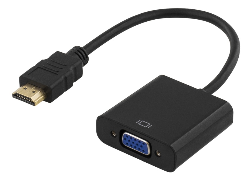 DELTACO HDMI - VGA-sovitin, 19-pin uros - 15-pin+3,5mm, 0,2m, musta