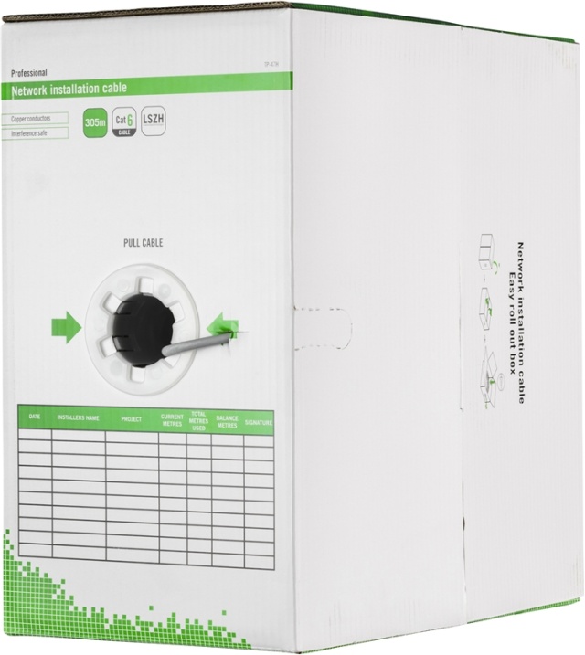 DELTACO U/UTP asennuskaapeli, Cat6, 305m laatikko, harmaa