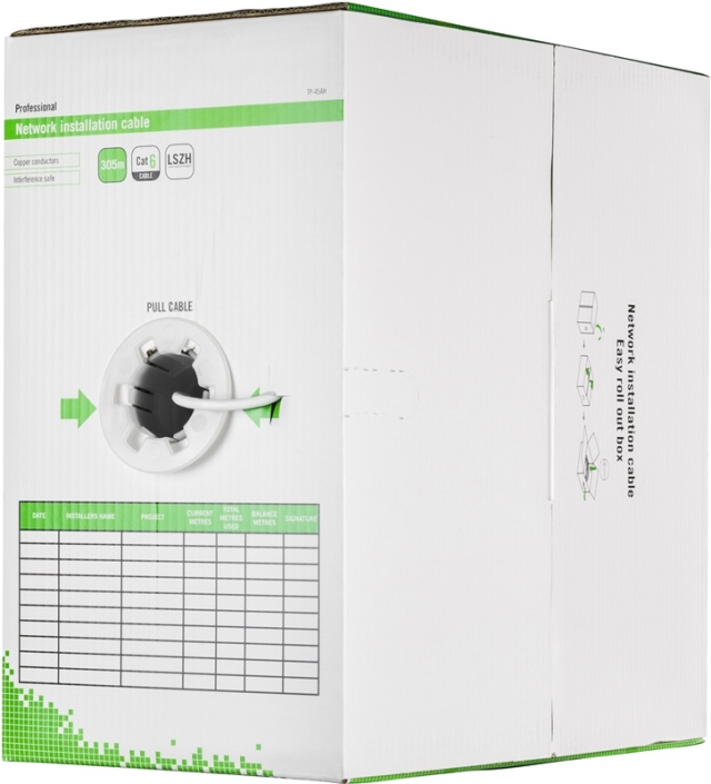 DELTACO U/UTP asennuskaapeli, Cat6, 305m laatikko, valkoinen