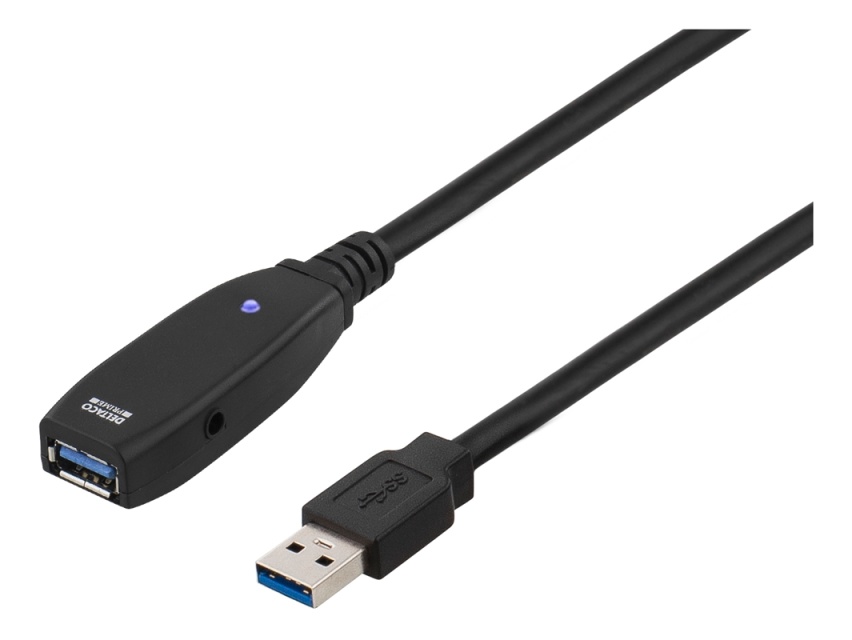 DELTACO aktiivinen USB 3.0-jatkokaapeli, Typ A ur - na, 2m, musta