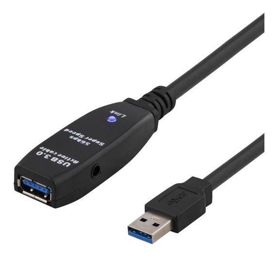 DELTACO aktiivinen USB 3.0-jatkokaapeli, Tyyppi A ur - na, 7m, musta