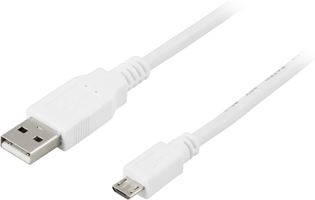DELTACO USB 2.0 kaapeli,A u - MicroB u, 5-pin, 0,25m, valkoinen