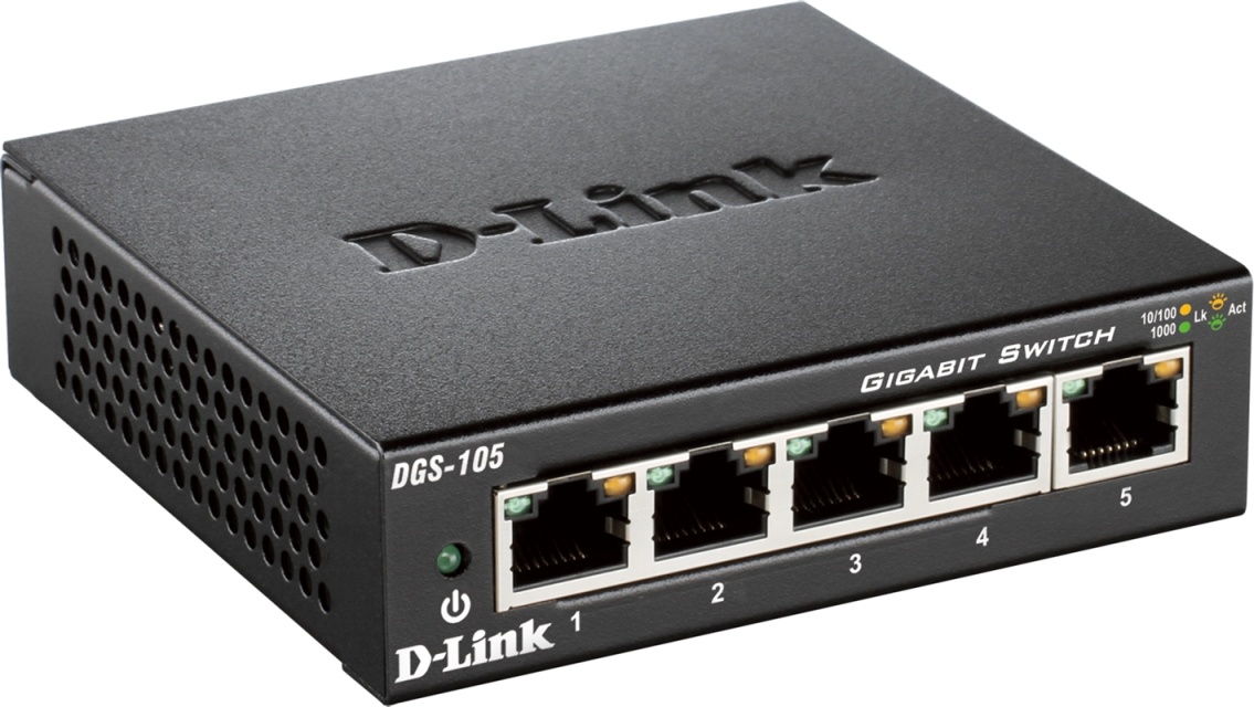 D-Link Gigabit Ethernet kytkin, 5x10/100/1000Mbps, metallia, musta