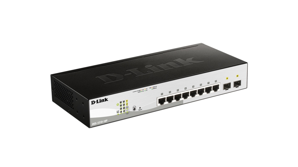 D-Link kytkin, 8x10/100/1000Mbps, Layer2, PoE, 2xSFP
