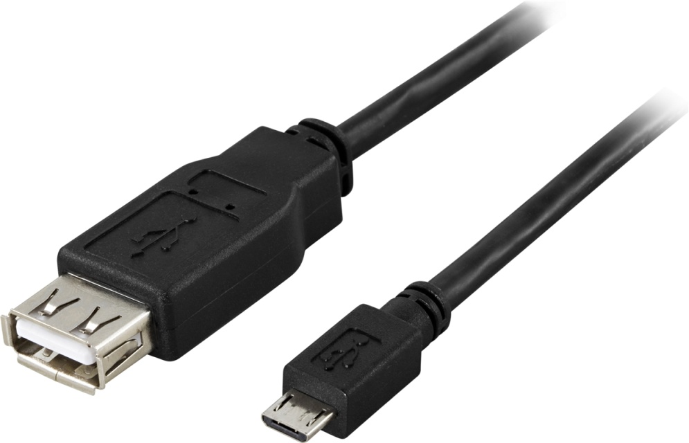 DELTACO USB-sovitin A-tyyppi naaras - Micro B tyyppi uros, 0,2m, musta