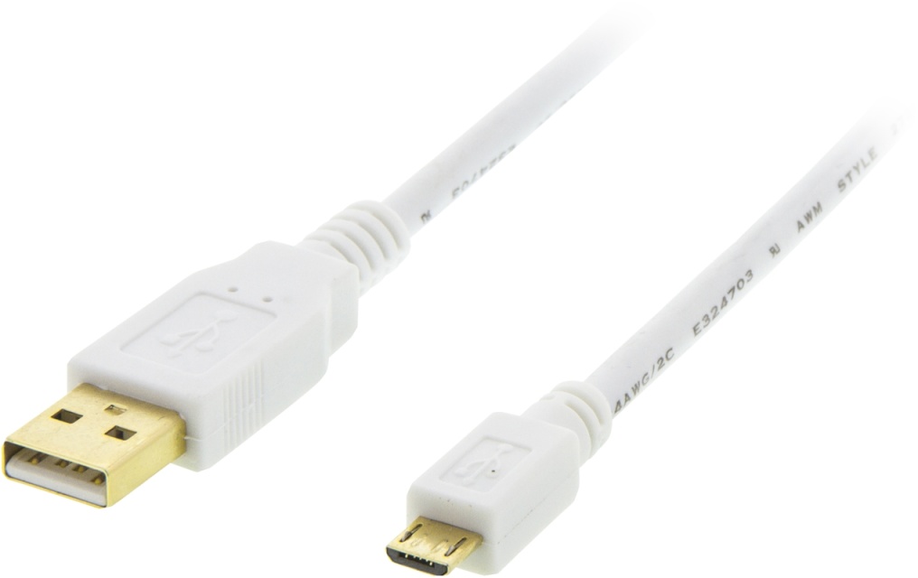 DELTACO USB 2.0 -kaapeli, Type A ur - Type Micro B ur, 5-pin, 1m, valk