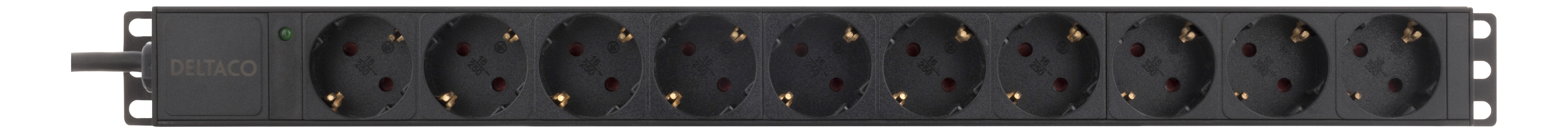 DELTACO Virtapaneeli,10xCEE 7/4 ulostul., 1xCEE 7/7, 0,501m,1U, 3m, mu