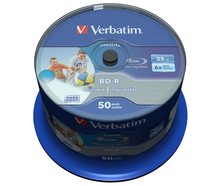 Verbatim BD-R, 6x, 25GB/200tim, Wide Inkjet Printable, 50-p spindel