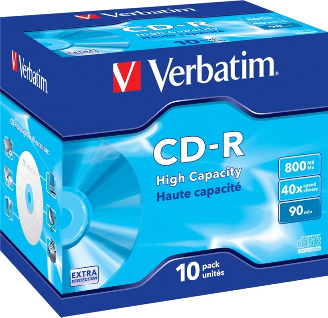 Verbatim CD-R, 40x, 800 MB/90 min, 10-pakkaus, jewel case