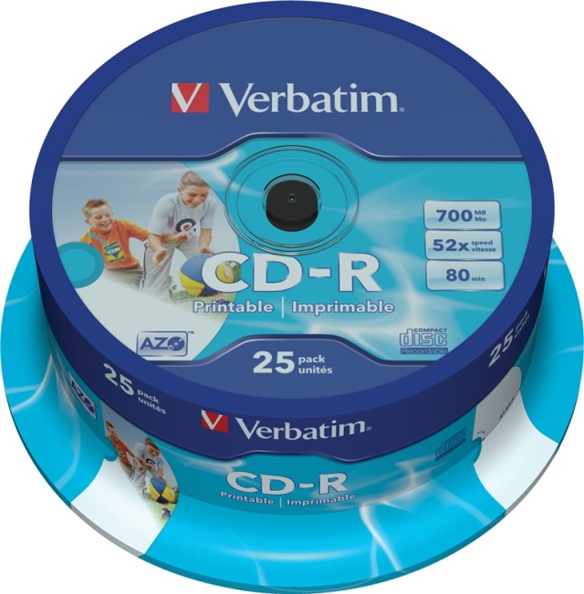 Verbatim CD-R, 52x, 700 MB/80 min, 25-pakkaus, spindle, AZO, printable