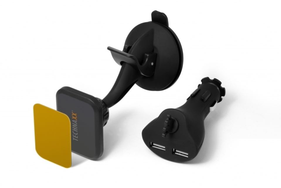Technaxx magneettinen autoteline älypuhelimille ja tableteille + autolaturi (TE09)