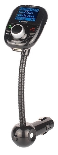 FM-lähetin Bluetooth handsfree-ominaisuudella ja autolaturilla, musta