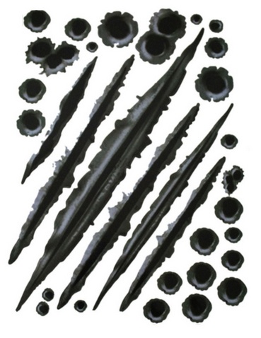 Kovat tarrat autoon/moottoripyörään - Luodinreikä ja kynsien jäljet