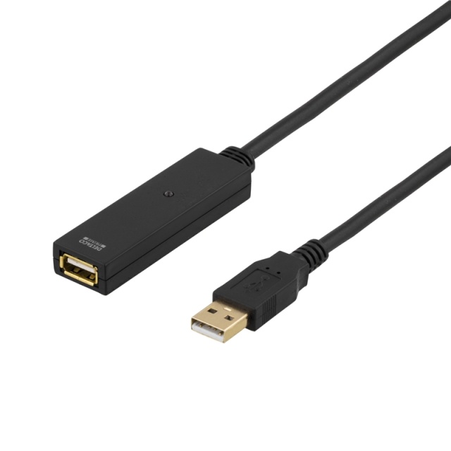 DELTACO PRIME USB 2.0 jatkokaapeli, aktiivinen, 7m, musta
