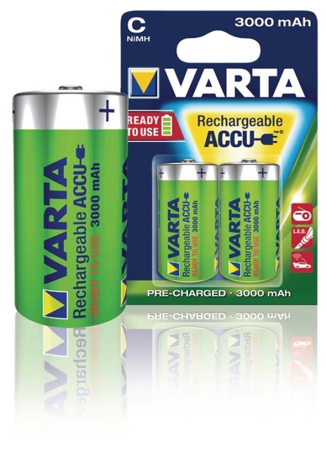 Varta Ladattava Ni-MH-Akku C | 1.2 V DC | 3000 mAh | Esiladattu | 2 - Läpipainopakkaus | HR14 | Keltainen / Vihreä