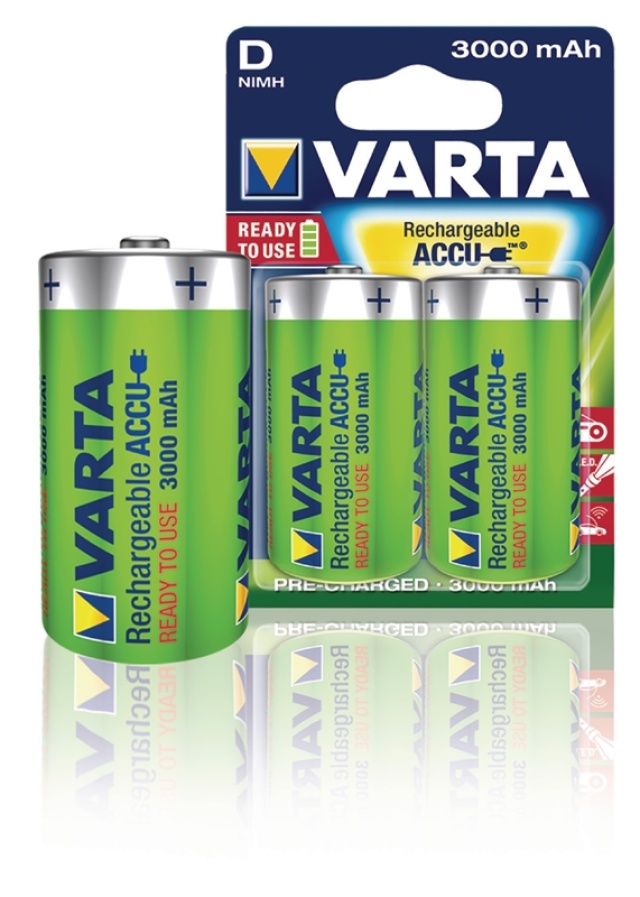 Varta Ladattava Ni-MH-Akku D | 1.2 V DC | 3000 mAh | Esiladattu | 2 - Läpipainopakkaus | HR20 | Keltainen / Vihreä