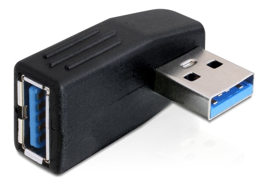 DeLOCK USB 3.0 -kulmasovitin, 90° sivulle, Type A uros - naaras, musta