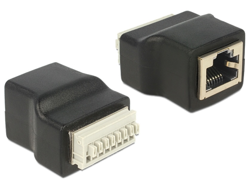 DeLOCK RJ45-riviliitinsovitin, ei ruuvikiinnitystä, RJ45 naaras, musta