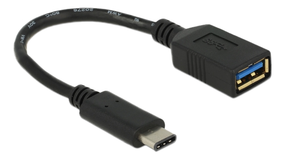 DeLOCK sovitin, USB 3.1 Gen 1, USB-C uros - USB-A naaras, musta