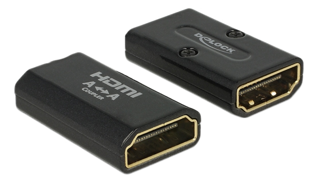 Delock HDMI-sovitin, 19-pin na-ur, kullattu, 3840x216, musta