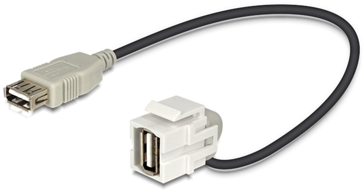 DeLOCK Keystone modul, USB 2.0 Typ A ho-USB Typ A ho, 0,2m kabel, grå