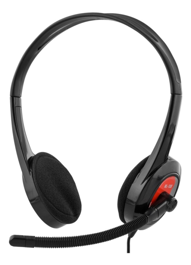 DELTACO stereoheadset, 32 Ohm, 1x3,5mm, 4-pin, 1,8m musta/punainen