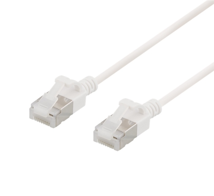 DELTACO U/FTP Cat6a laitekaapeli, ohut, läpimitta 3,8mm, 0,5m, valk.