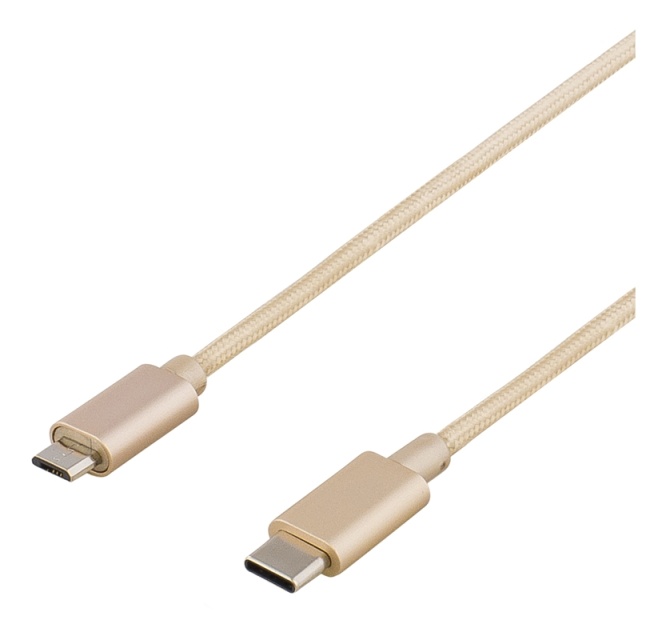 DELTACO PRIME USB 2.0 -kaapeli, Type C ur, Type Micro-B ur, 1m, kulta