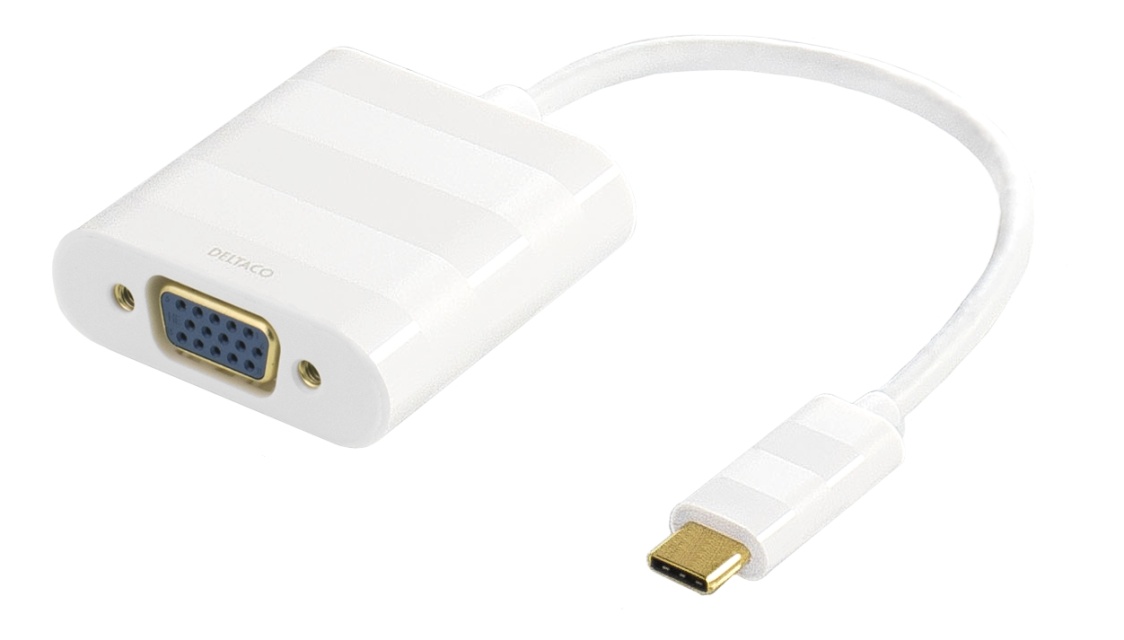 DELTACO USB 3.1 - VGA sovitin, Type C ur - VGA na, 1080p, valkoinen