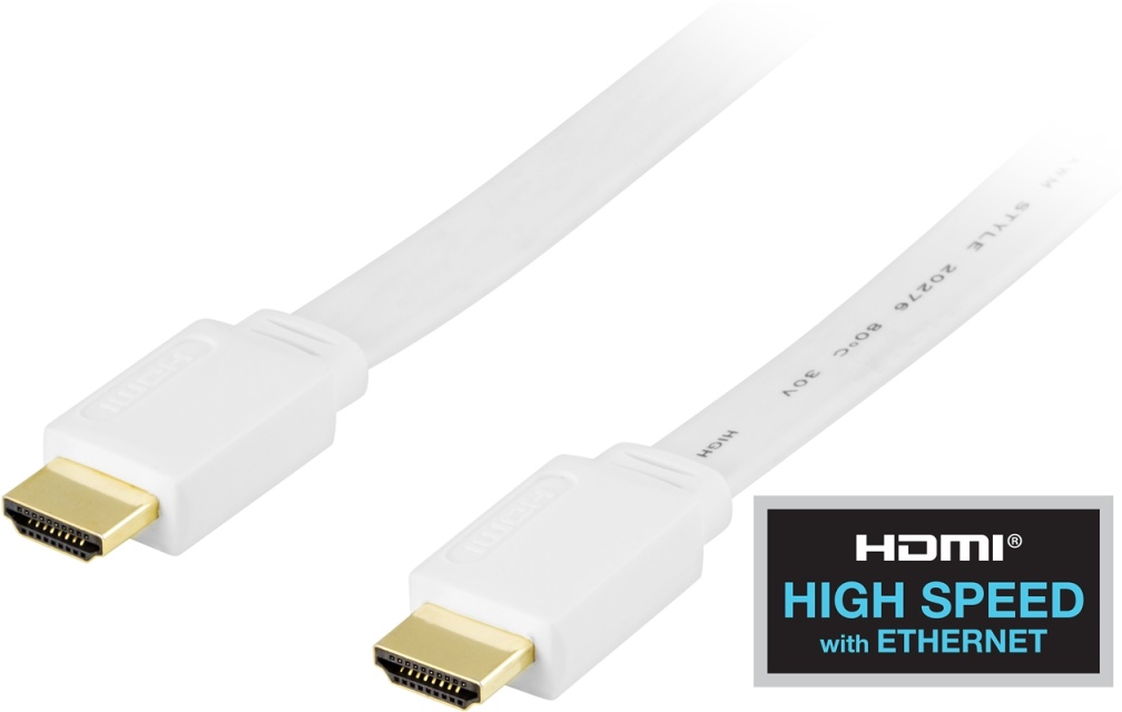 DELTACO litteä HDMI-kaapeli, HDMI High Speed with Ethernet, 4K, 3m, va