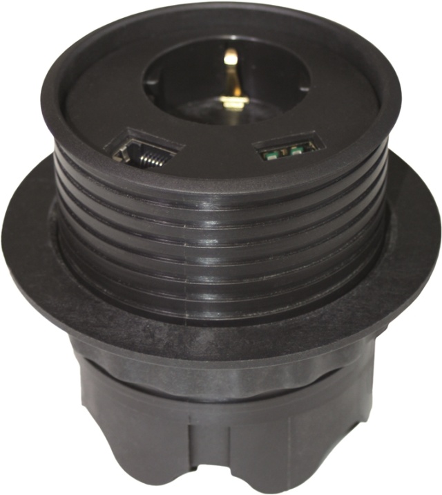 Powerdot Satellit PD10 - satellitti, CEE 7/4, RJ45, USB, musta