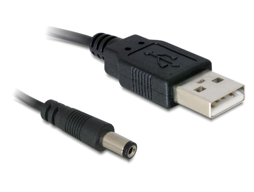 DeLOCK 82197 USB-pistoke DC 5,5 x 2,1 mm uros 1,0 m, musta