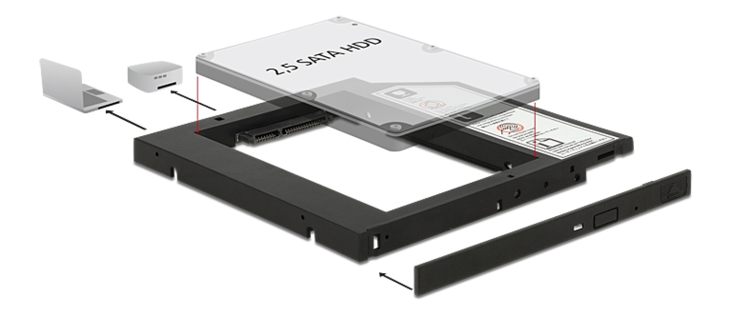 DeLOCK HDD kehys  2,5" SATA levystä 5,25", 9,5mm, musta