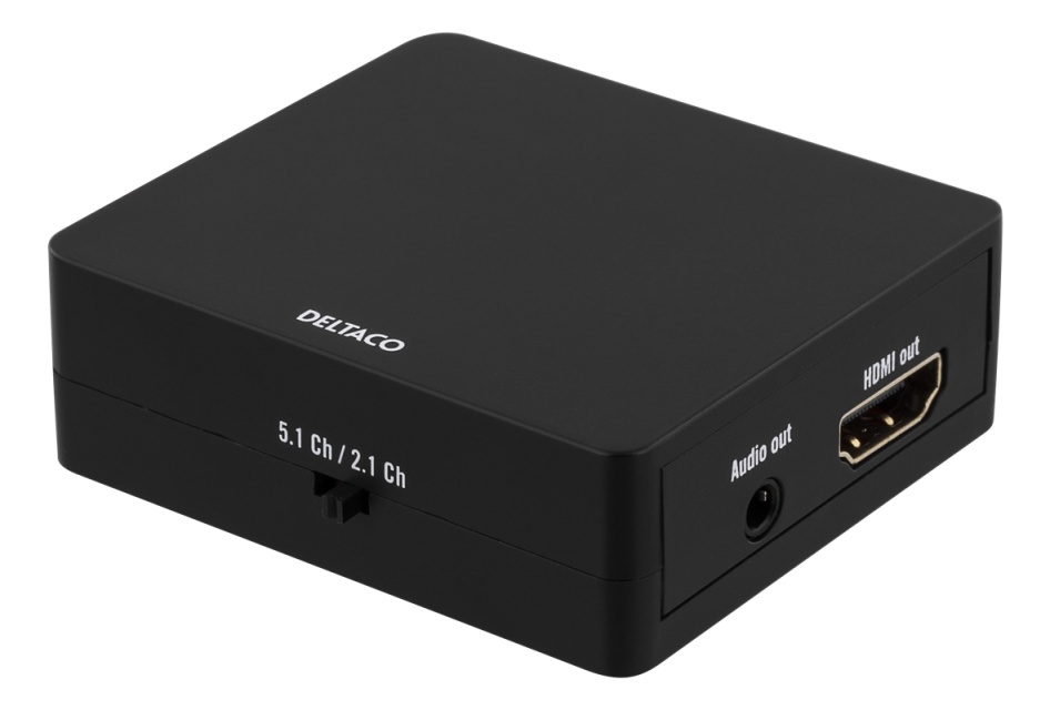 DELTACO Muunnin HDMI - HDMI +SPDIF/3,5mm, Ultra HD 30Hz, 5.1/2.1, must