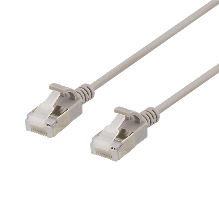 DELTACO U/FTP Cat6a laitekaapeli, ohut, läpimitta 3,8mm, 0,5m, harmaa